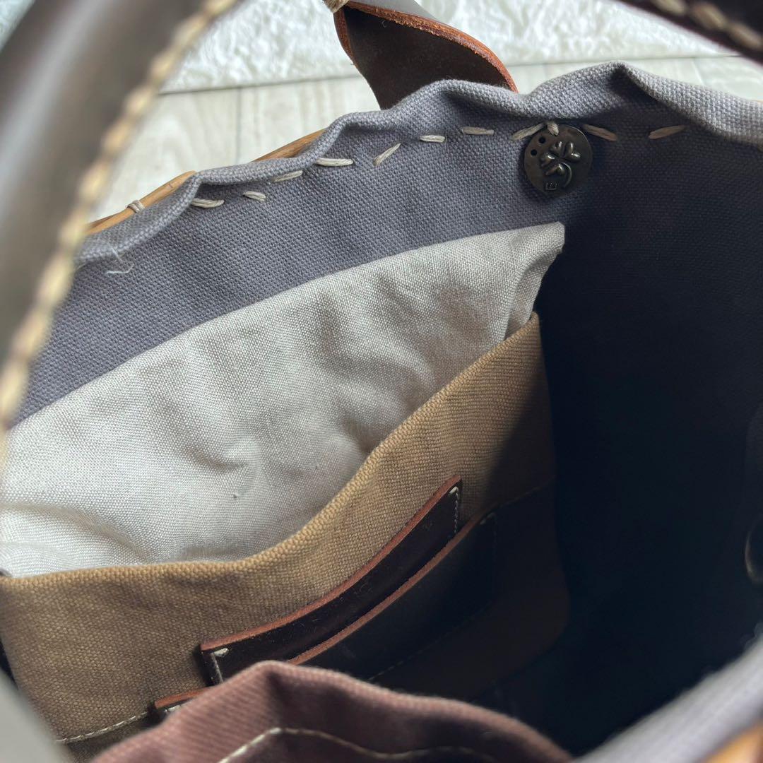 【美品】ebagos エバゴス カゴバッグ 本革×紅藤 被せ付