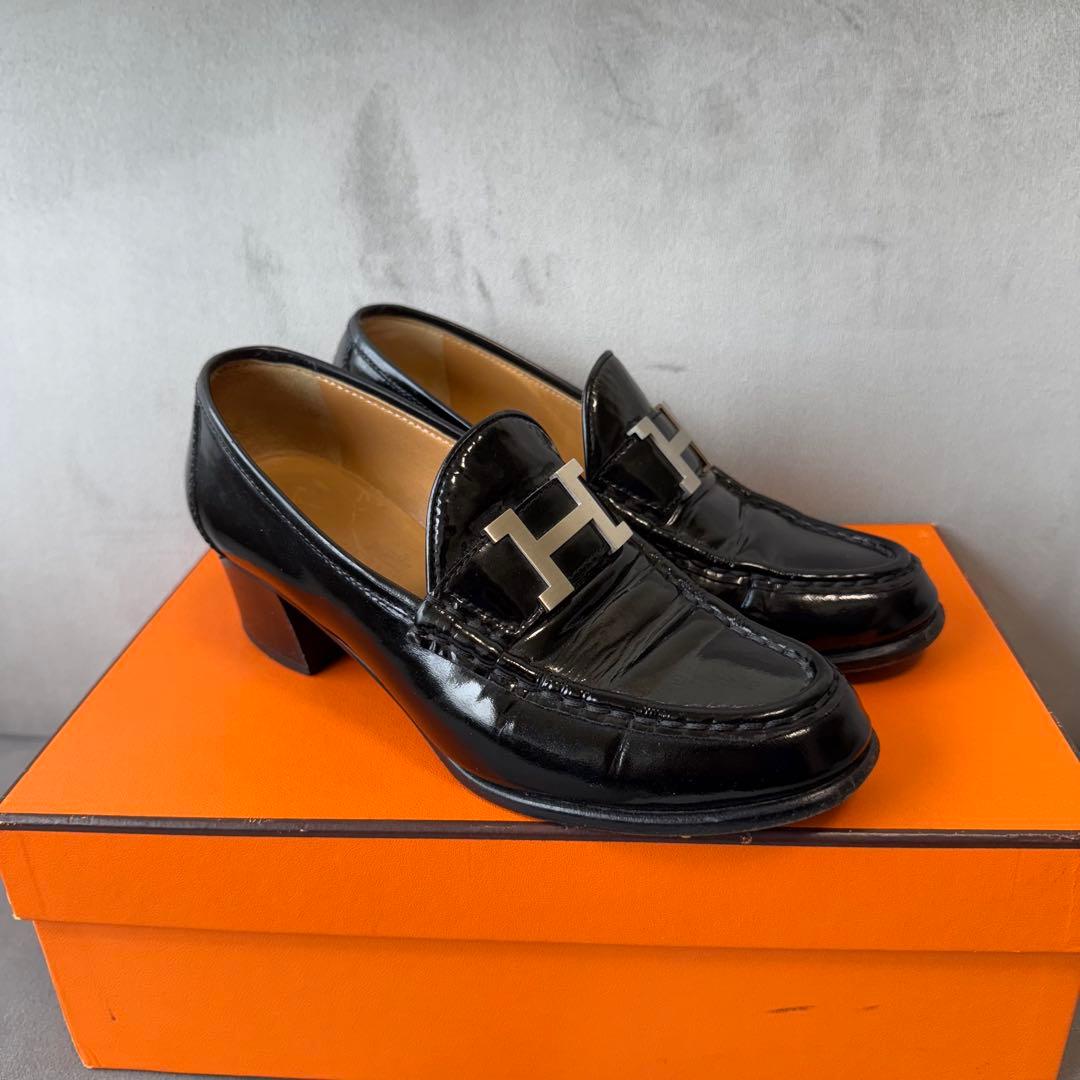 エルメス コンスタンス ローファー パンプス 22 Hロゴ ブラック