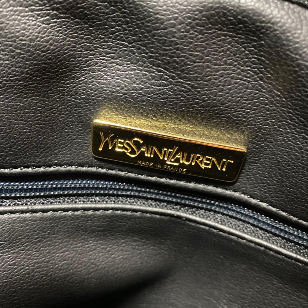 YVES SAINT LAURENTイヴサンローランロゴ刺繍 レザーハンドバッグ