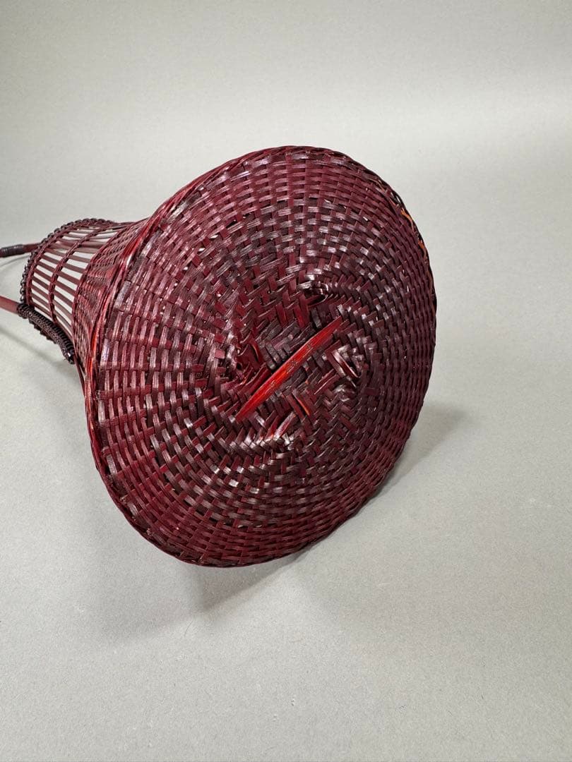 竹籠　渡辺竹清作　いけばな　茶花　花入　小原流　竹細工　竹編手付　花器　華道具