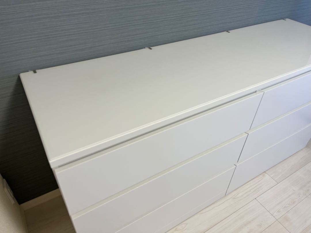 【とら】ホワイト 6引き出しチェスト 160cm ガラストップ