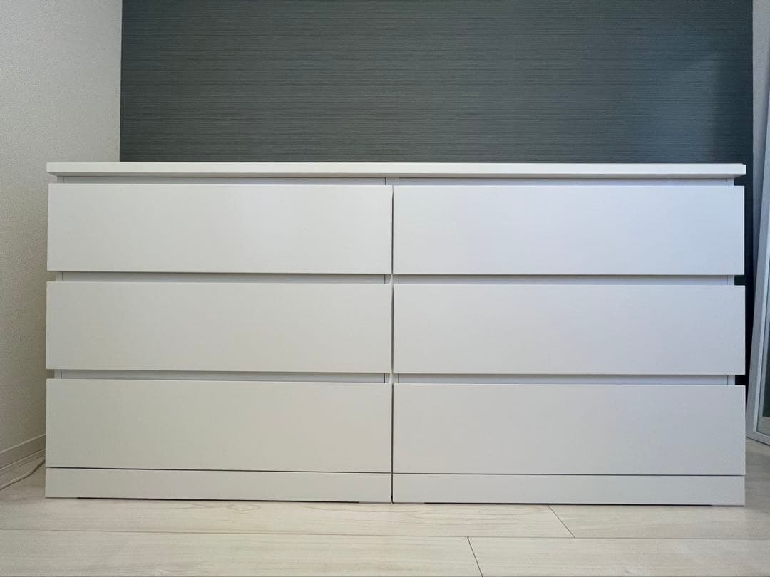 【とら】ホワイト 6引き出しチェスト 160cm ガラストップ