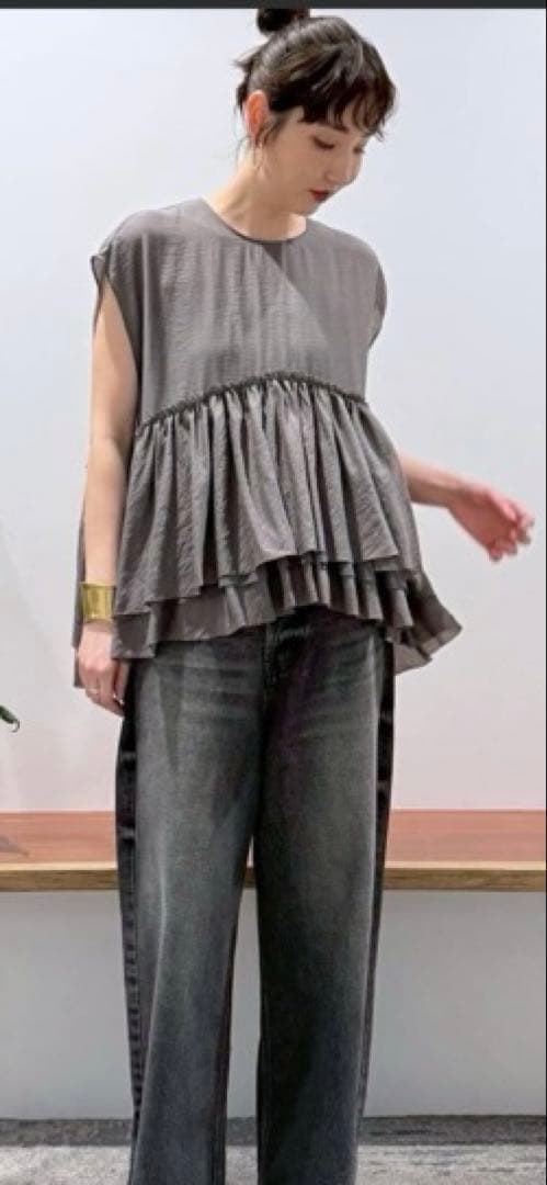 Curensology シアーギャザーブラウス　グレー