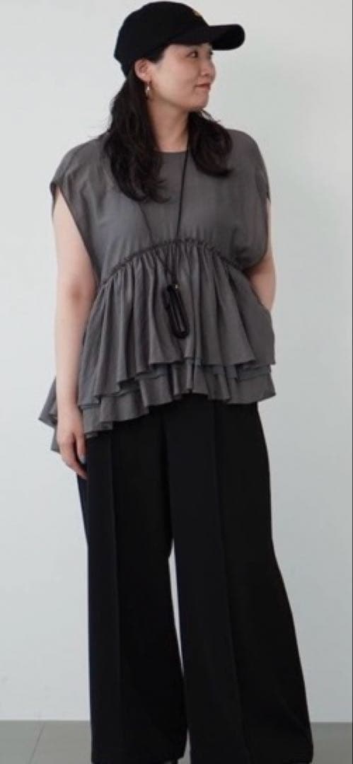 Curensology シアーギャザーブラウス　グレー