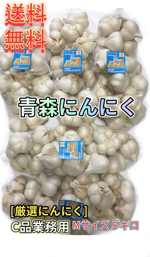 青森にんにく5キロ　Mサイズ　ホワイト六片種にんにく　　訳あり品　業務用　加工用