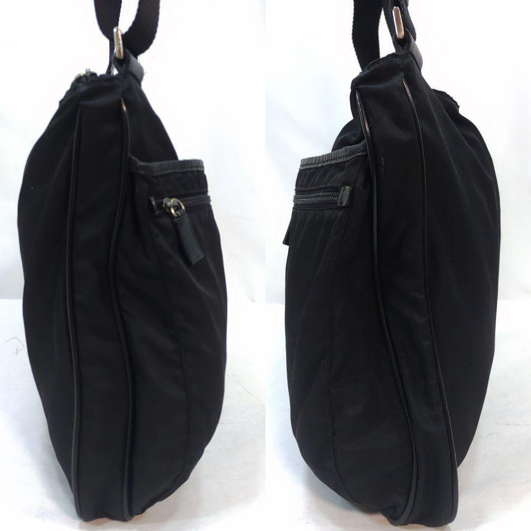 プラダ メッセンジャーバッグ レザー×ナイロン A4可 三角ロゴ ブラック