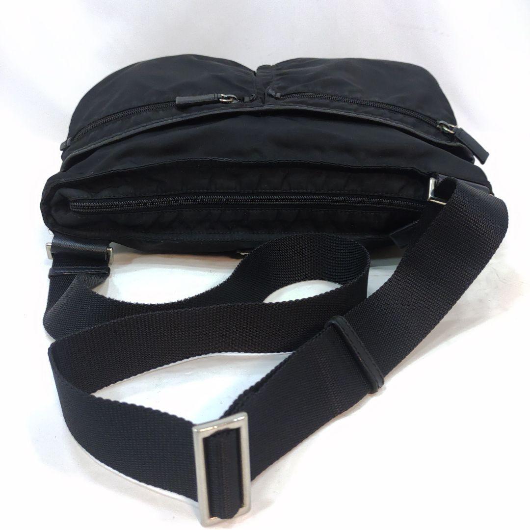 プラダ メッセンジャーバッグ レザー×ナイロン A4可 三角ロゴ ブラック