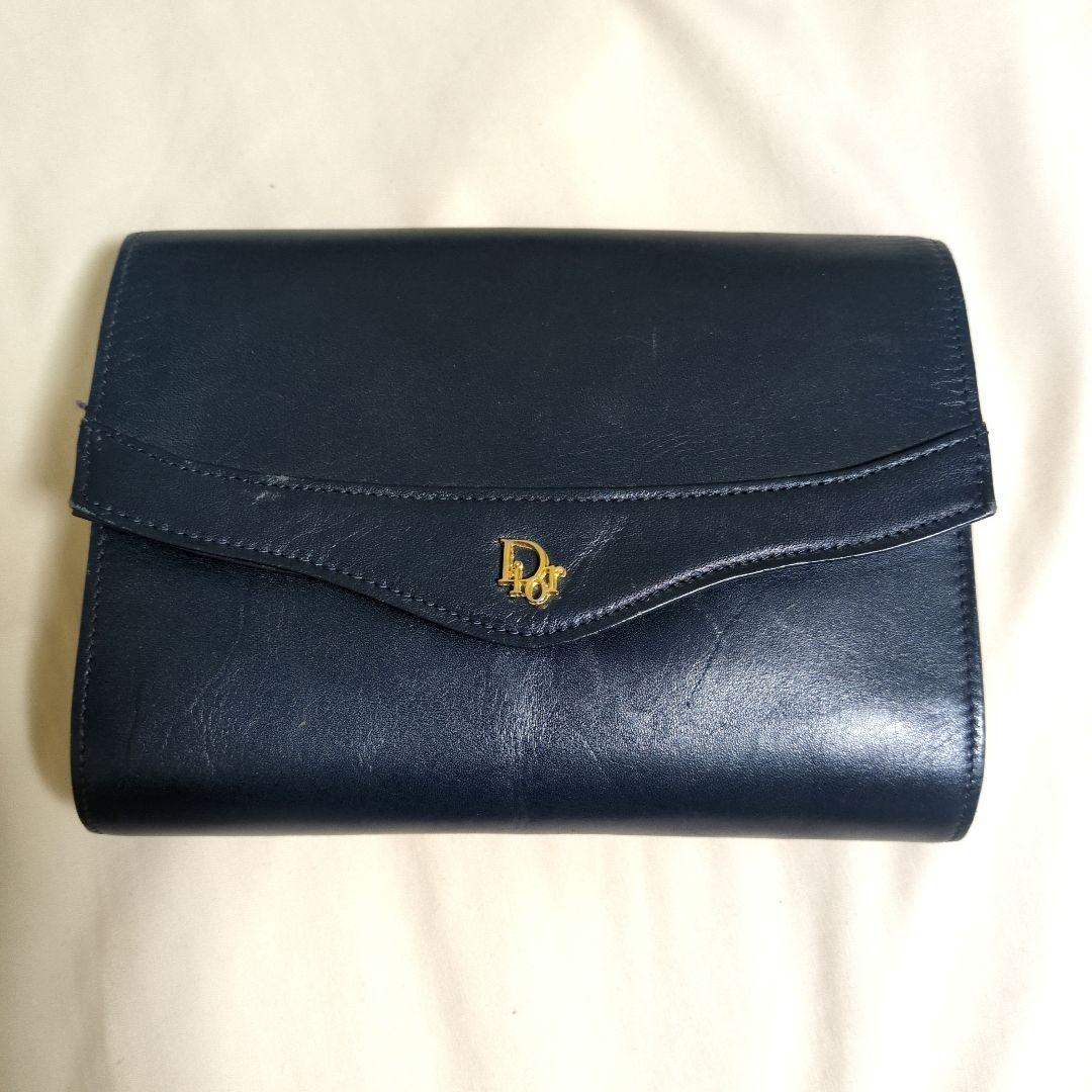 Dior ネイビーレザー クラッチバッグ　ヴィンテージ