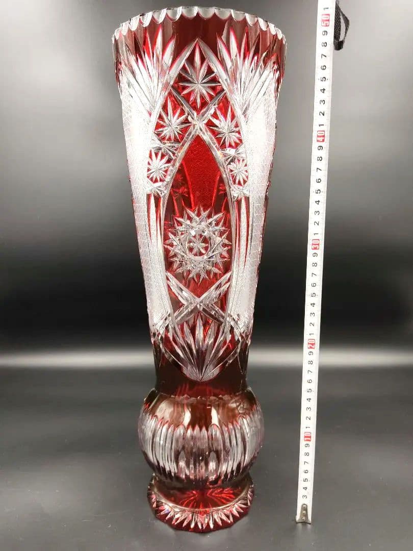 【超希少　特大サイズ　高さ　約50cm】切子　花瓶　赤