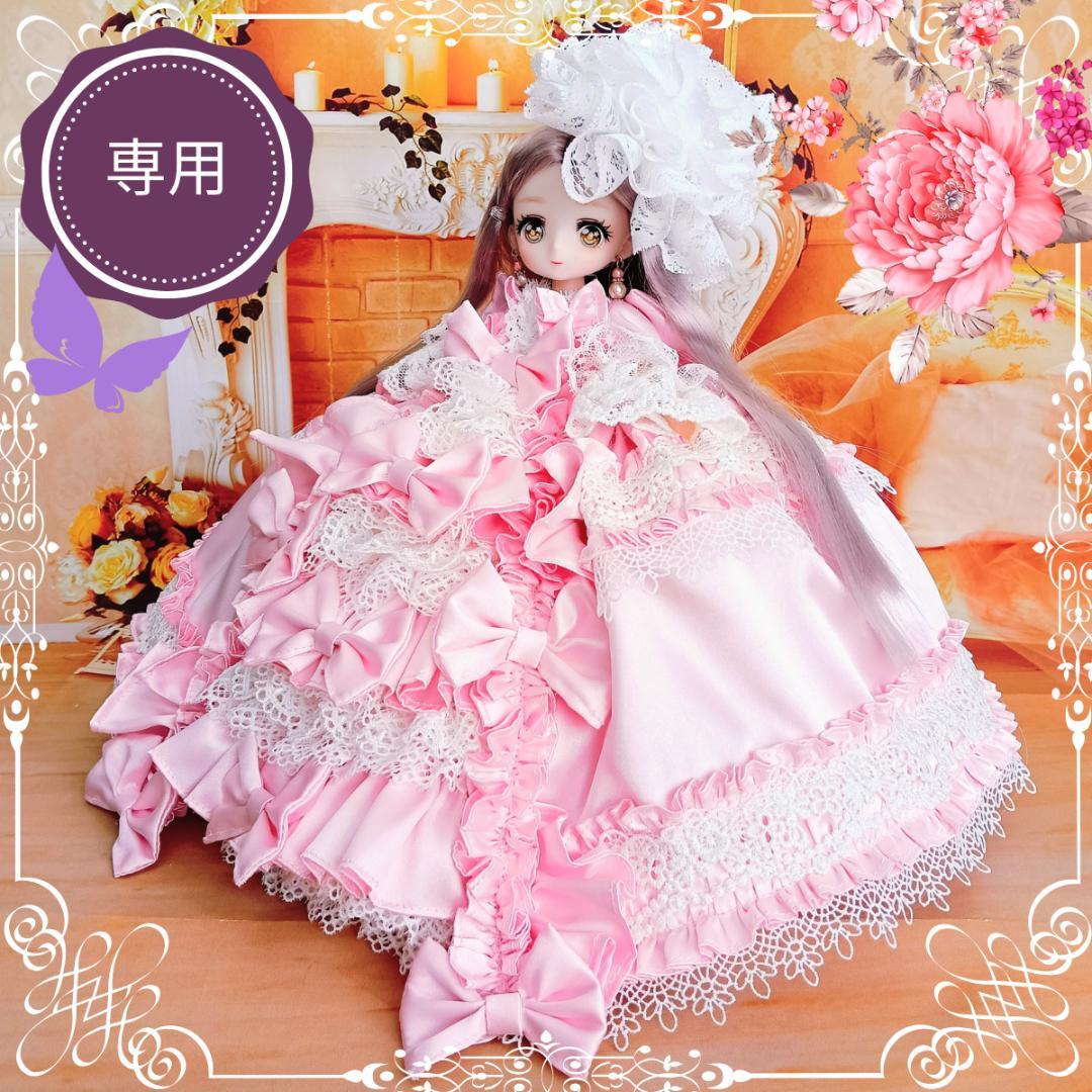 ミリィ　リカちゃんサイズ　ピンク　リボンのロココ調ドレス　手作り　ドール服
