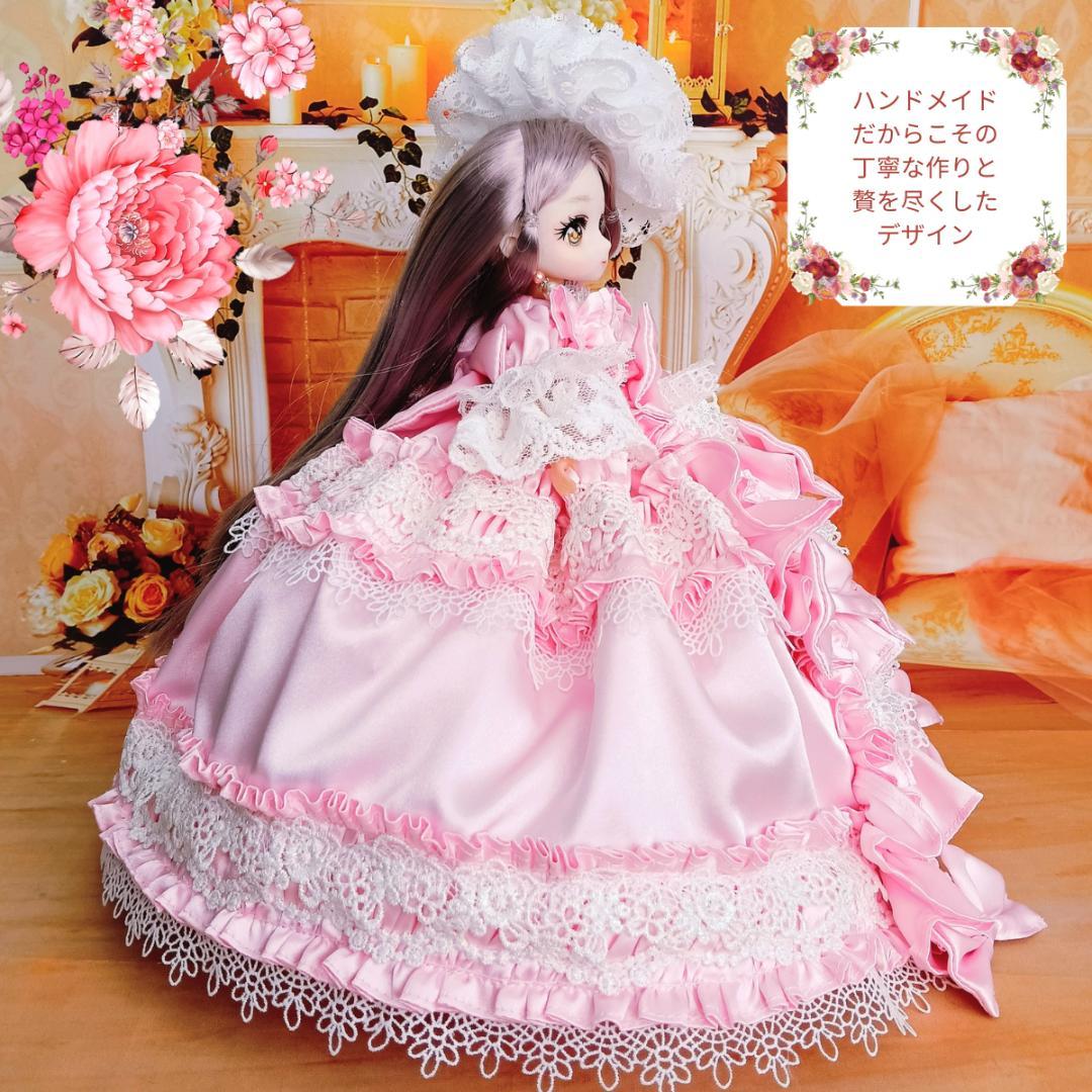 ミリィ　リカちゃんサイズ　ピンク　リボンのロココ調ドレス　手作り　ドール服