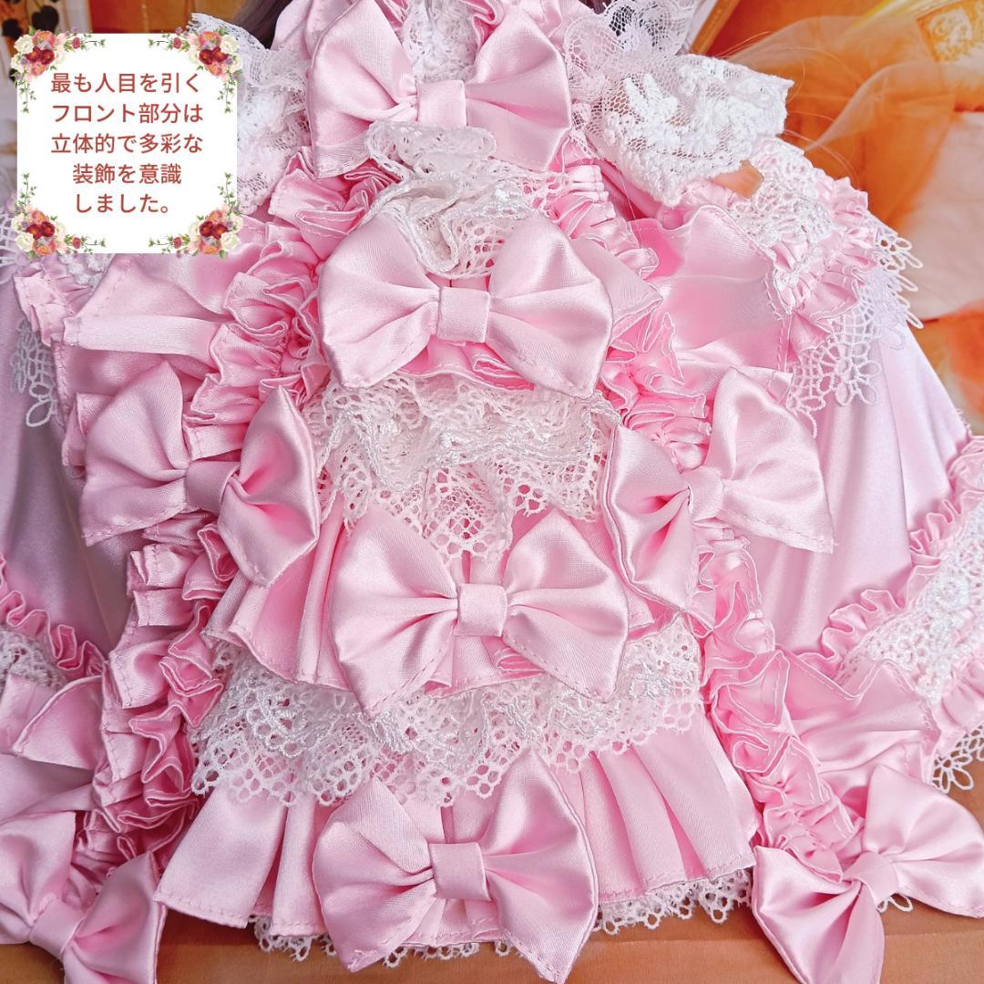 ミリィ　リカちゃんサイズ　ピンク　リボンのロココ調ドレス　手作り　ドール服