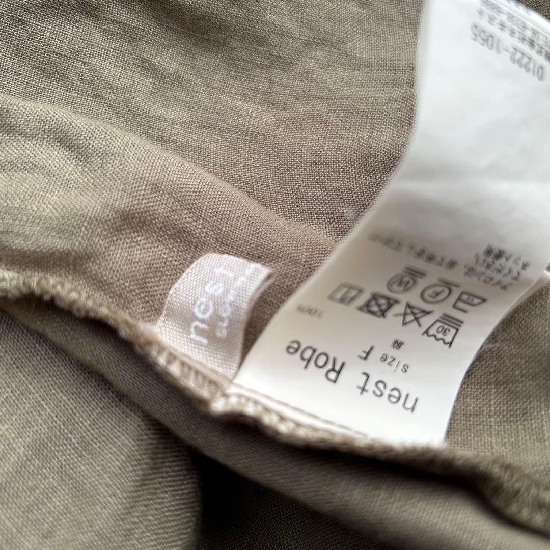 ネストローブ リネン製オリーブグリーンシャツワンピース長袖