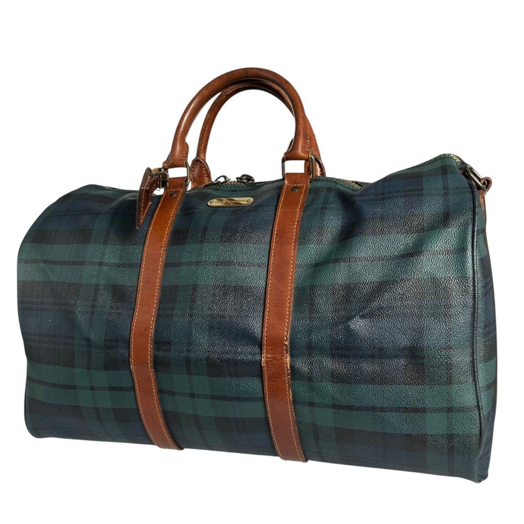 ポロラルフローレン ボストンバッグ チェック柄 PVC レザー 大容量 鞄