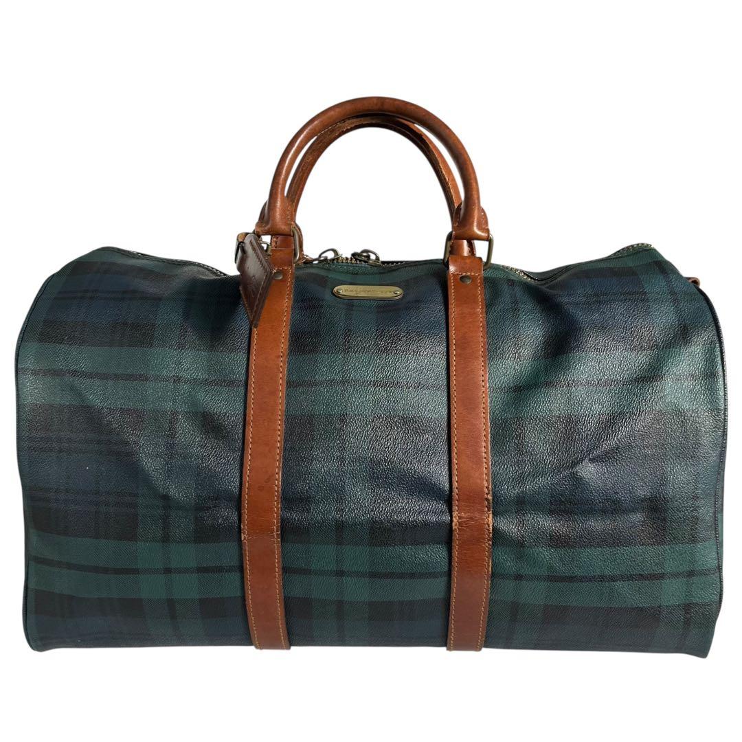 ポロラルフローレン ボストンバッグ チェック柄 PVC レザー 大容量 鞄