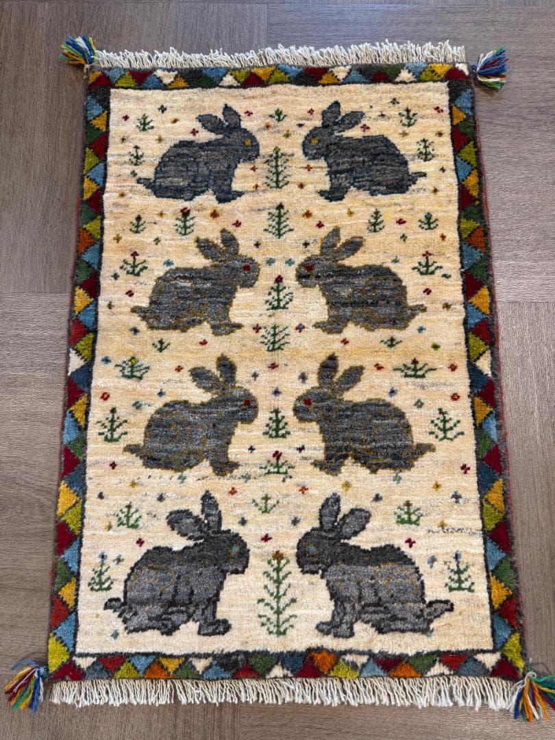 ギャッベ 86x59cm ペルシャ絨毯 手織り ギャベ 玄関マットラグ 絨毯