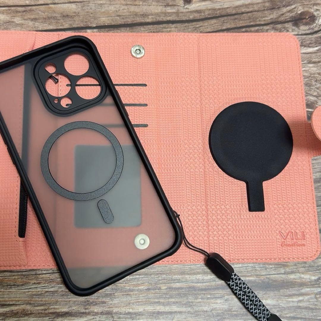 新品未使用iPhone 15 Pro Max 手帳型ケース ピンク古銭カード入れ