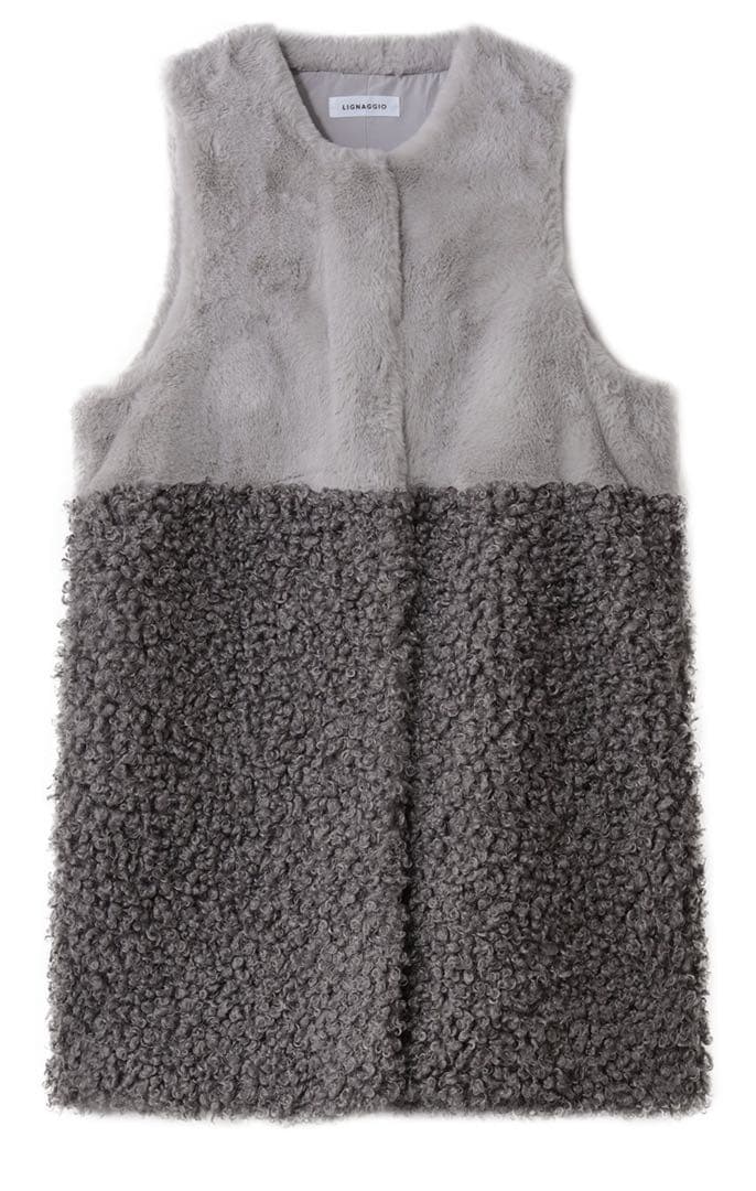 LIGNAGGIO リナージオ　フェイクファー ロングジレ　ダークグレー　M