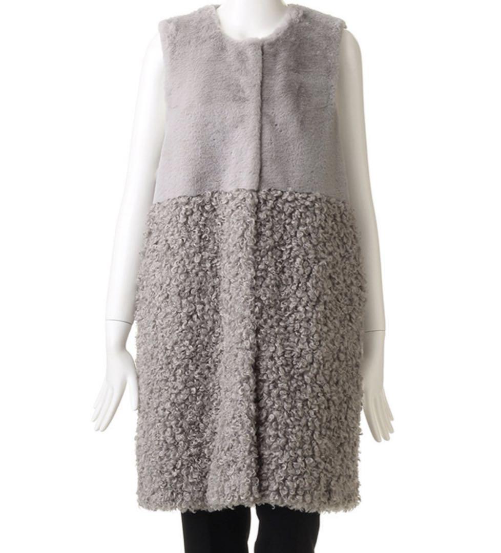 LIGNAGGIO リナージオ　フェイクファー ロングジレ　ダークグレー　M