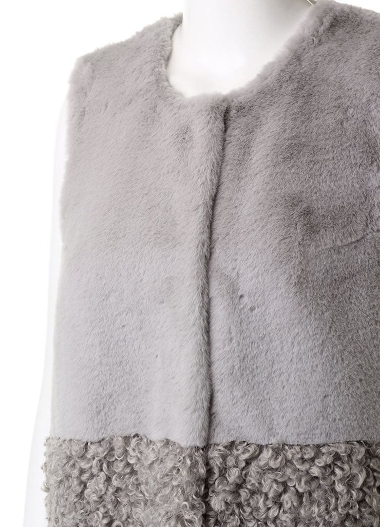 LIGNAGGIO リナージオ　フェイクファー ロングジレ　ダークグレー　M