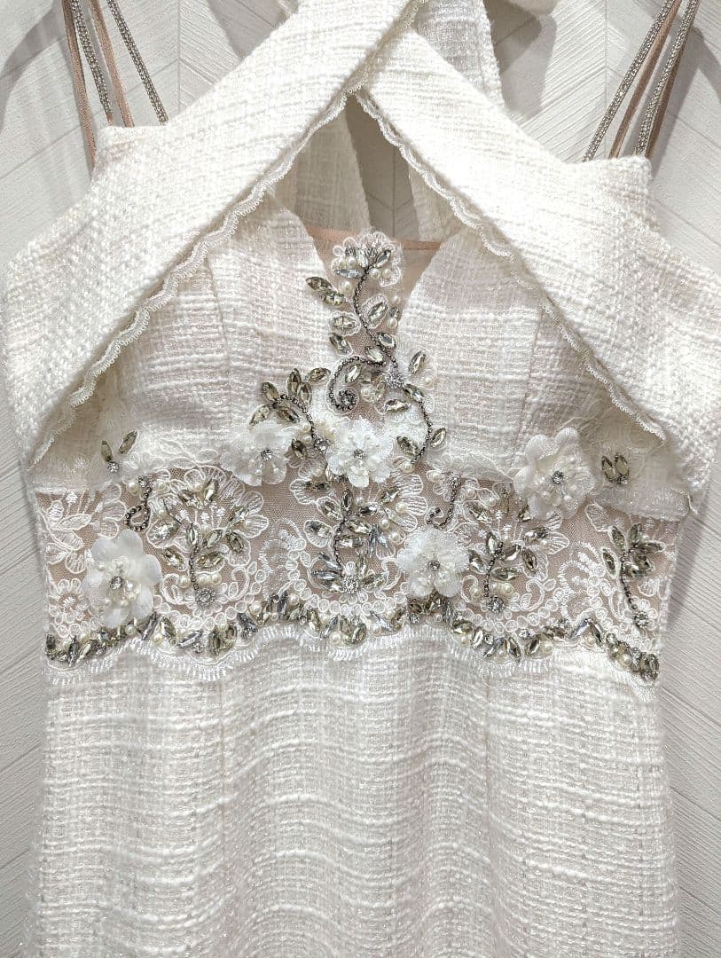 【an】キャバドレス M ホワイト クロスストラップ マーメイド