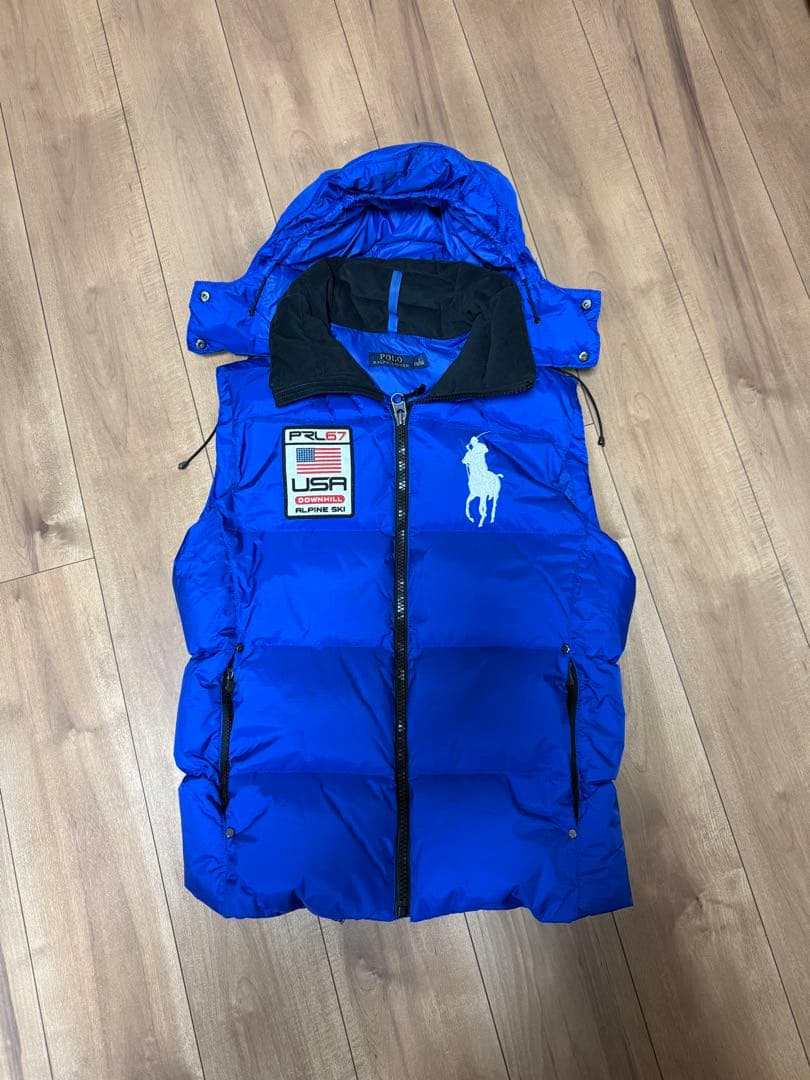メンズＳサイズ✨ラルフローレン ダウンベスト ビッグポニー 星条旗 2way 青