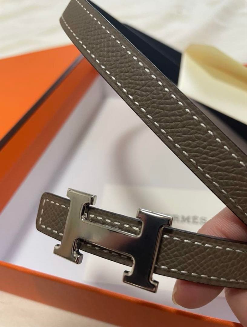 『高美品』HERMÈS レザー ベルト グレー ブラック