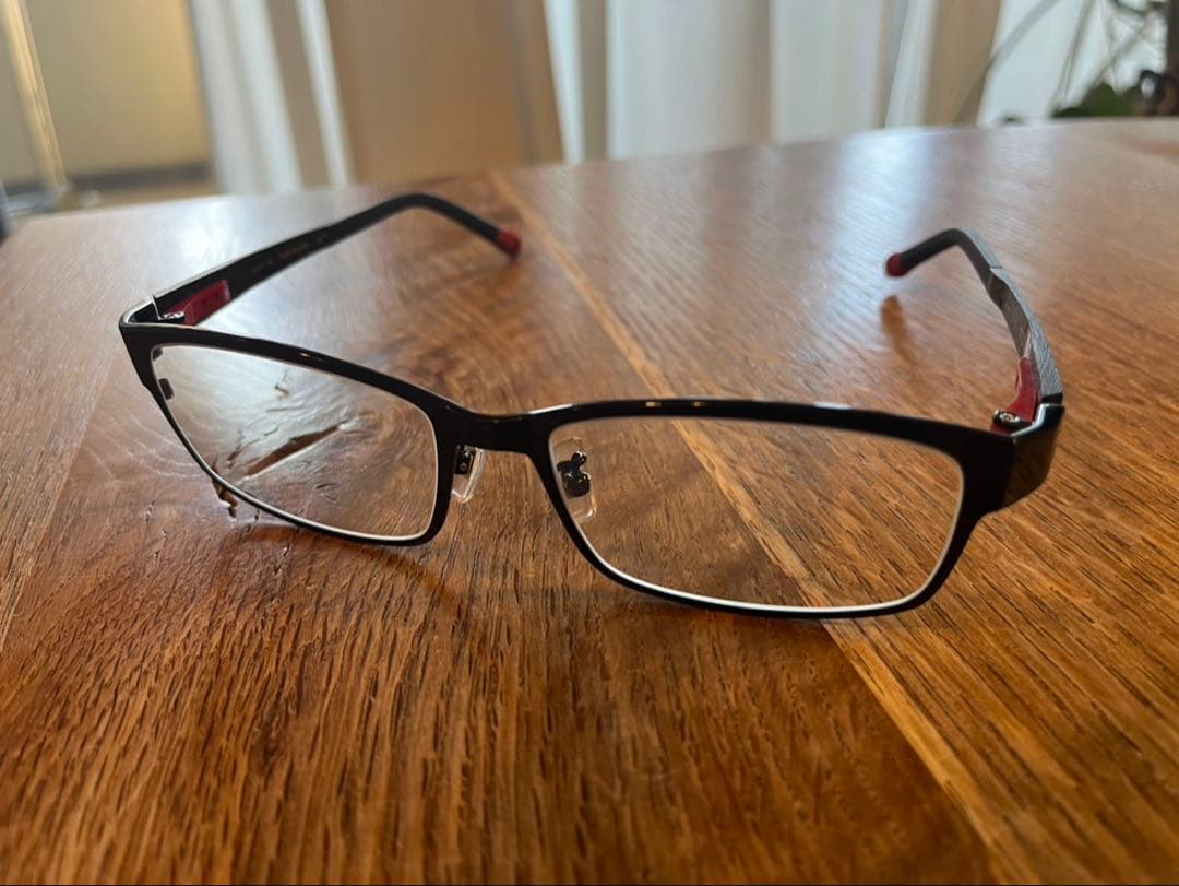 美品TUMI メガネ10-0011 日本製 黒×赤　度なし ブルーライト