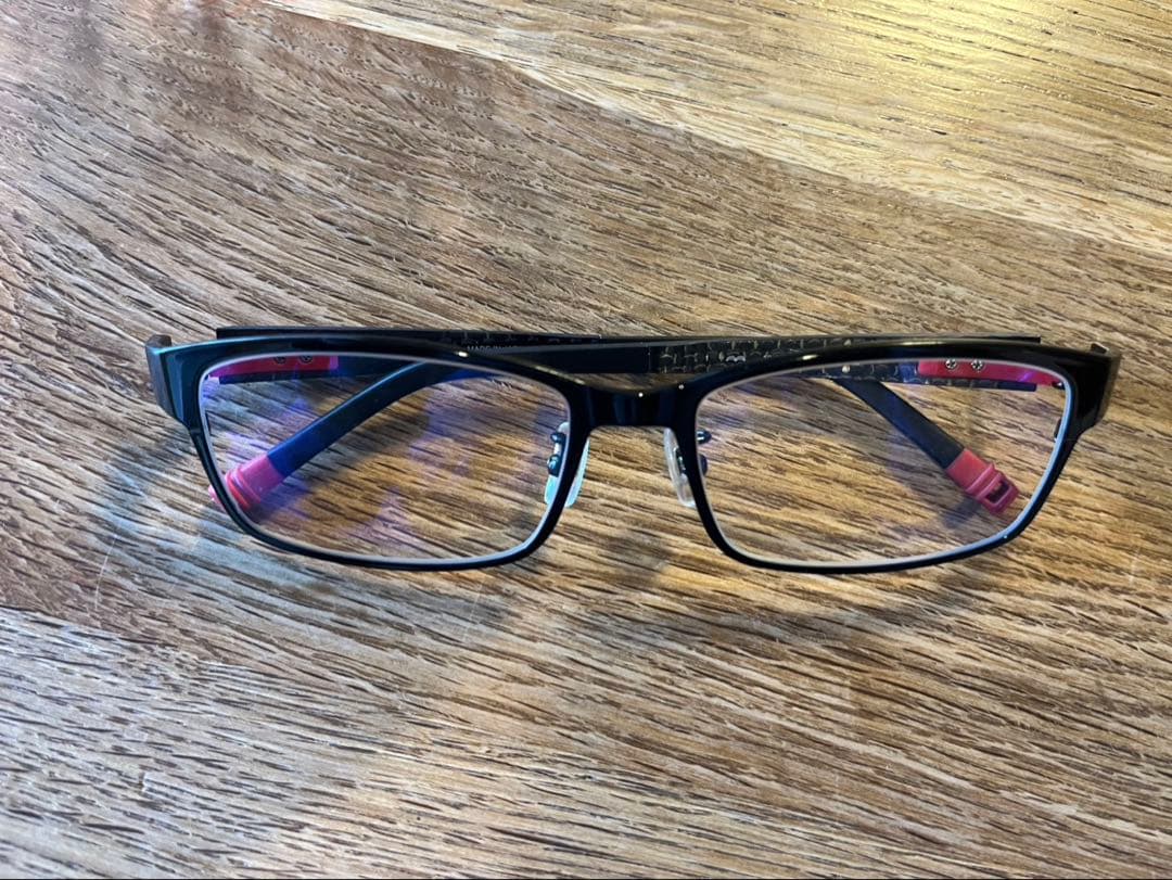 美品TUMI メガネ10-0011 日本製 黒×赤　度なし ブルーライト