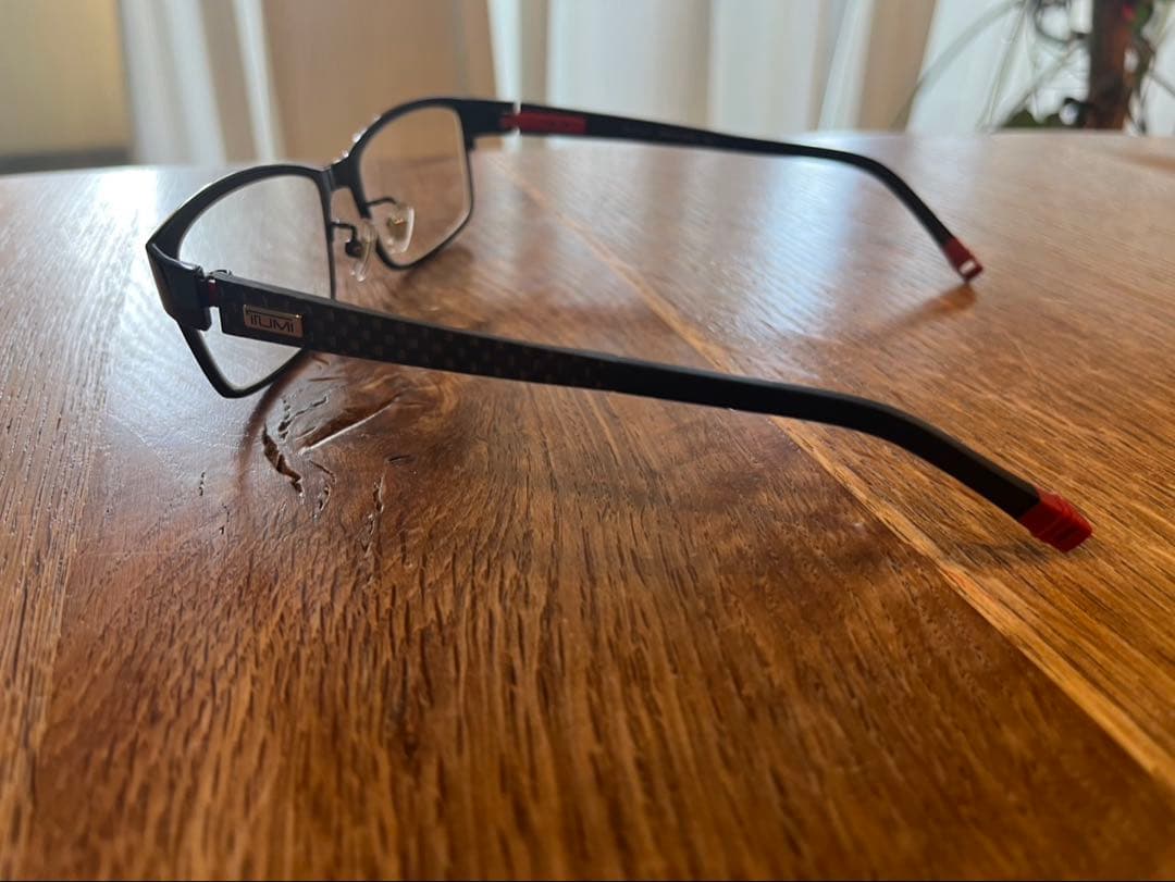 美品TUMI メガネ10-0011 日本製 黒×赤　度なし ブルーライト