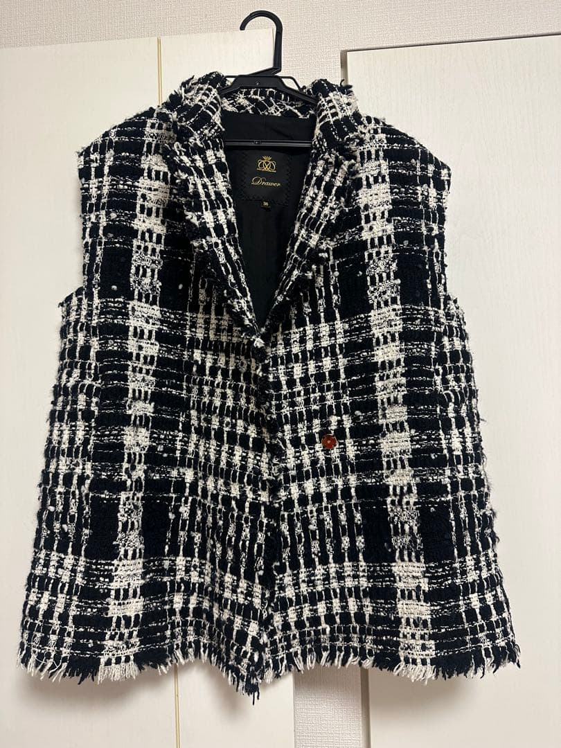drawer ツイード ブークレ ノースリーブ ジャケット ジレ　ベスト
