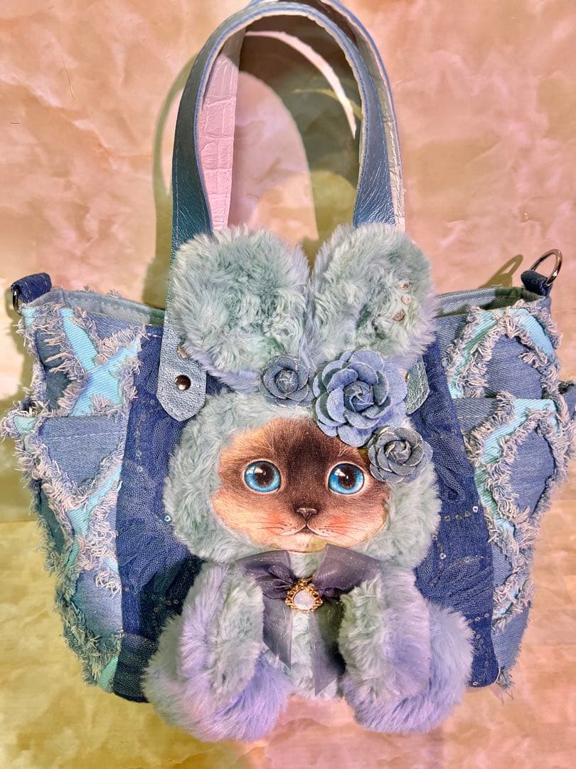 m*e様 コヤンイサムチョン　サイドポケットデニムバッグ　　　 本革持ち手　クラ