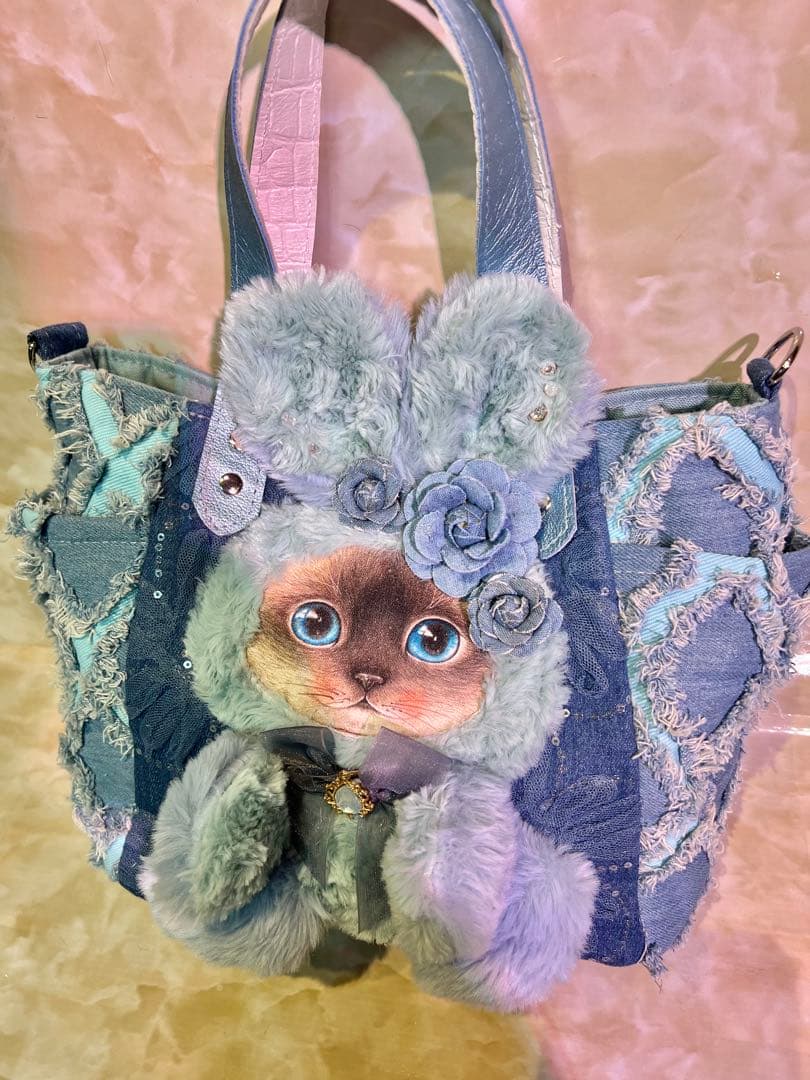 m*e様 コヤンイサムチョン　サイドポケットデニムバッグ　　　 本革持ち手　クラ