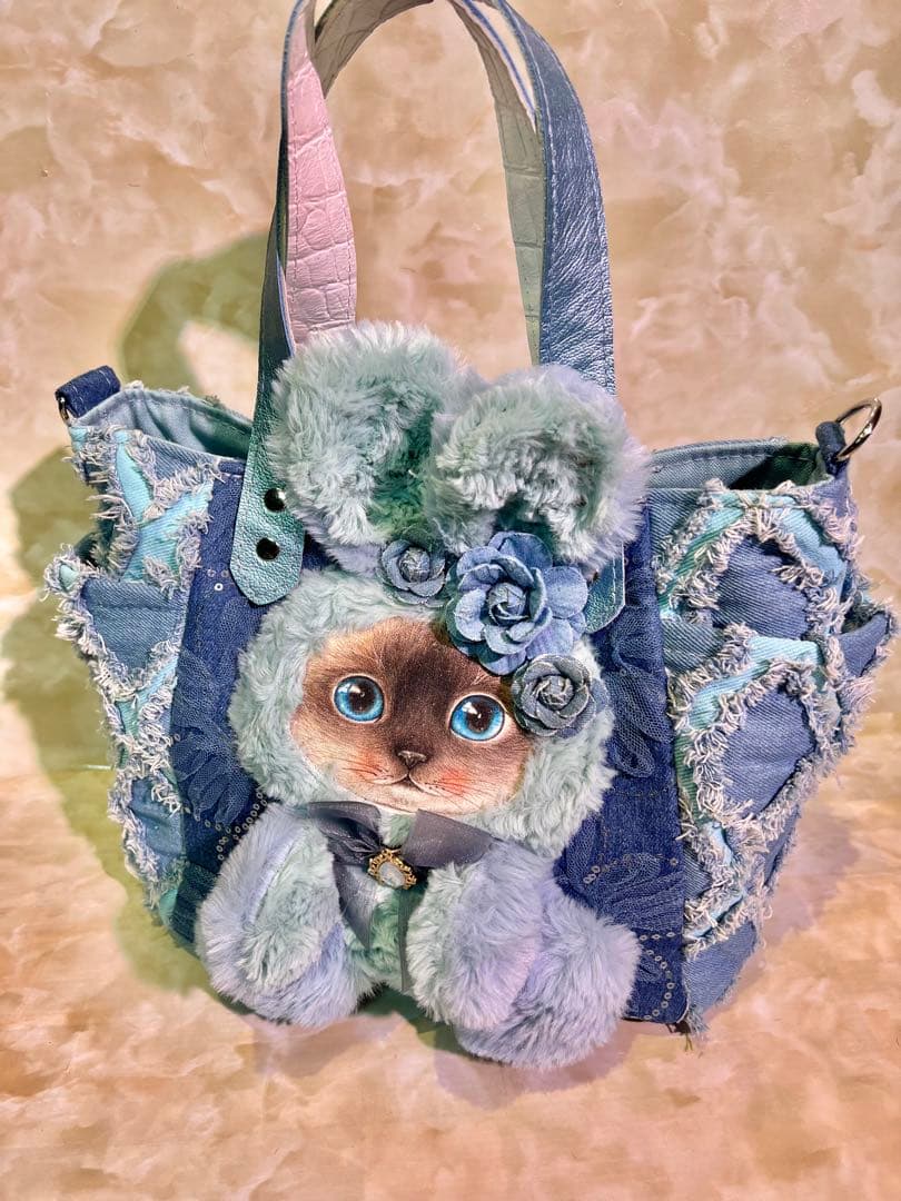 m*e様 コヤンイサムチョン　サイドポケットデニムバッグ　　　 本革持ち手　クラ