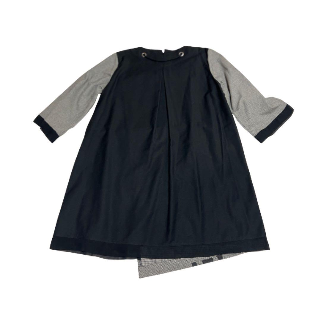 アルベロベロ七分袖ぶたさんプリントパッチワークチュニック　モノトーン