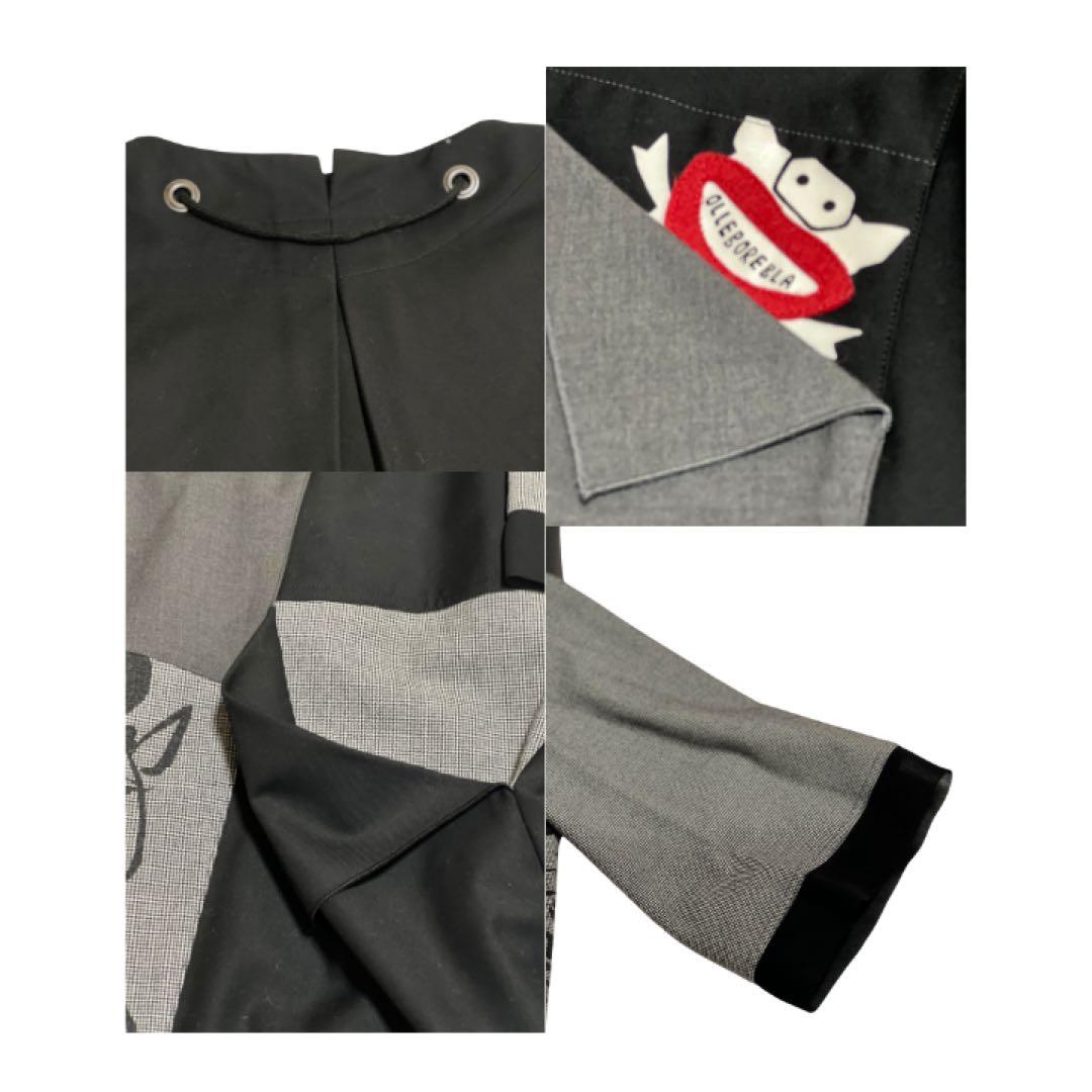 アルベロベロ七分袖ぶたさんプリントパッチワークチュニック　モノトーン