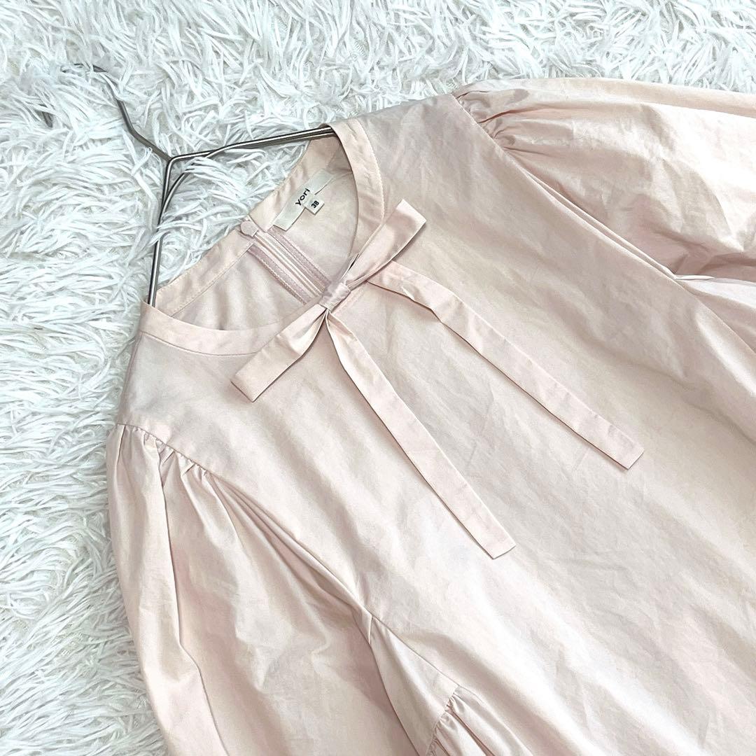 yori サイドギャザーブラウス リボンタイ ボウタイ パフスリーブ セレモニー