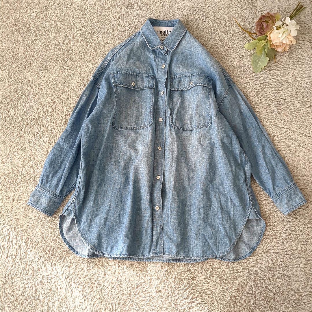 ヘルシーデニム Breezy Almond デニムシャツ ゆったり ライトブルー