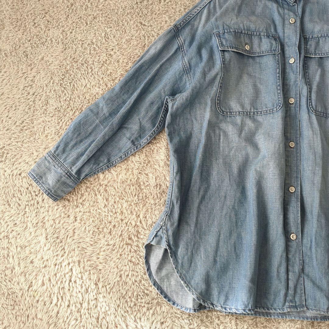 ヘルシーデニム Breezy Almond デニムシャツ ゆったり ライトブルー