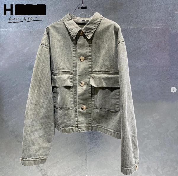 H BEAUTY&YOUTH ヘリンボーンマリン ユーティリティジャケットOvy