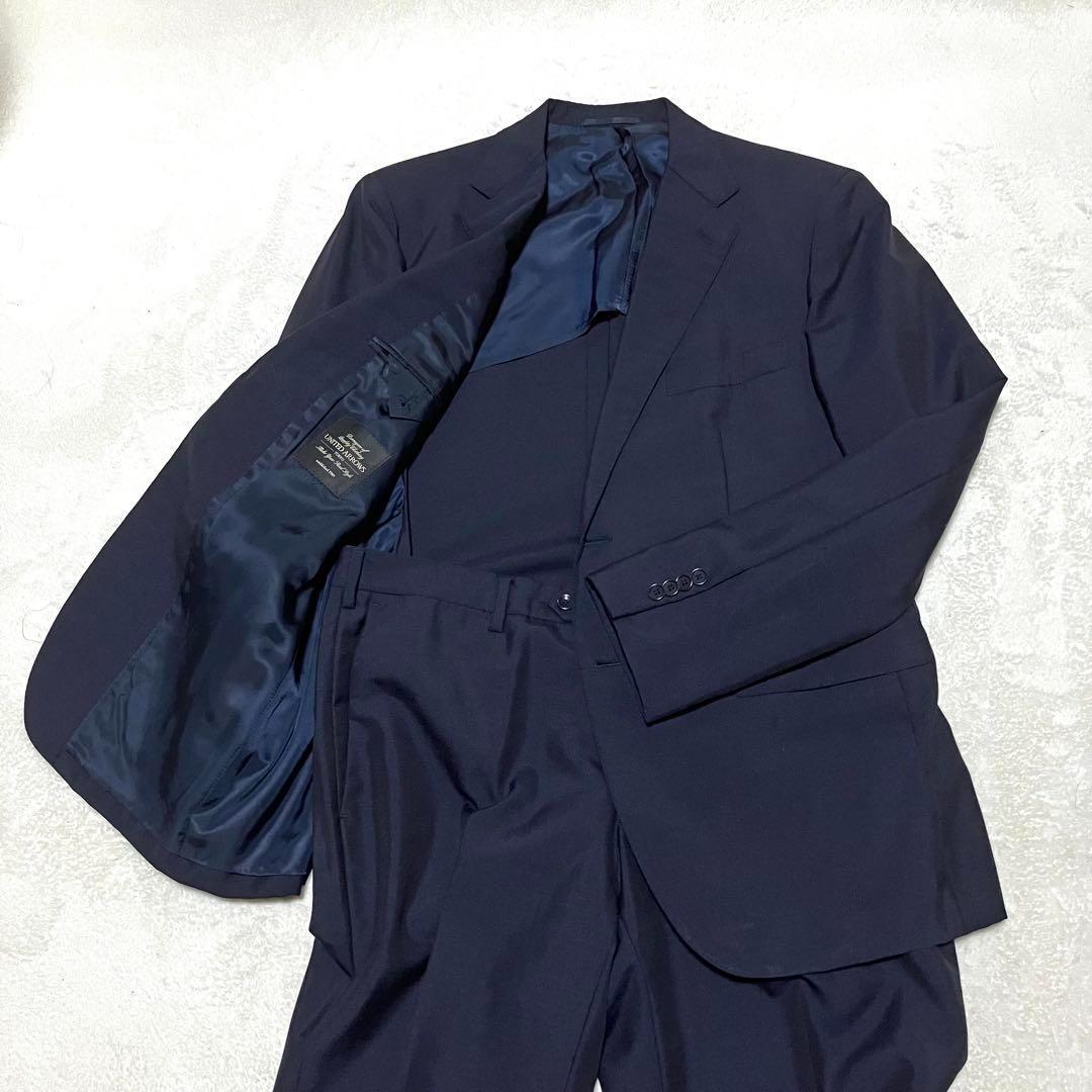 美品UNITED ARROWS スーツ 52 ネイビー シングル モヘア混