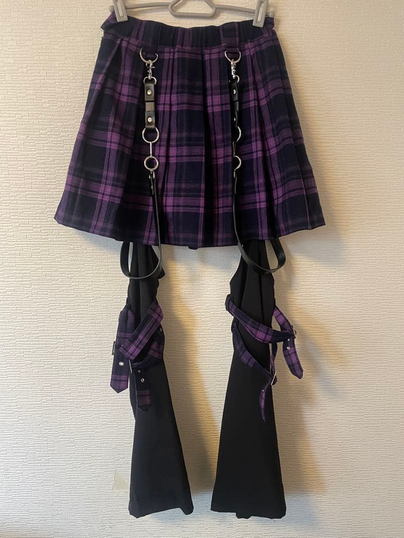 REFLEM レフレム レッグカバー 付き ミニスカート パープル チェック