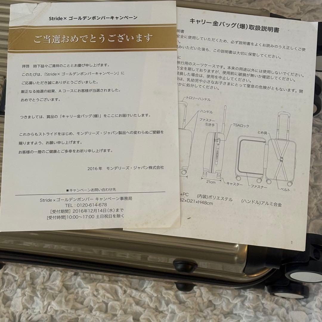 ゴールデンボンバー Stride キャリー金バッグ スーツケース 鬼龍院翔