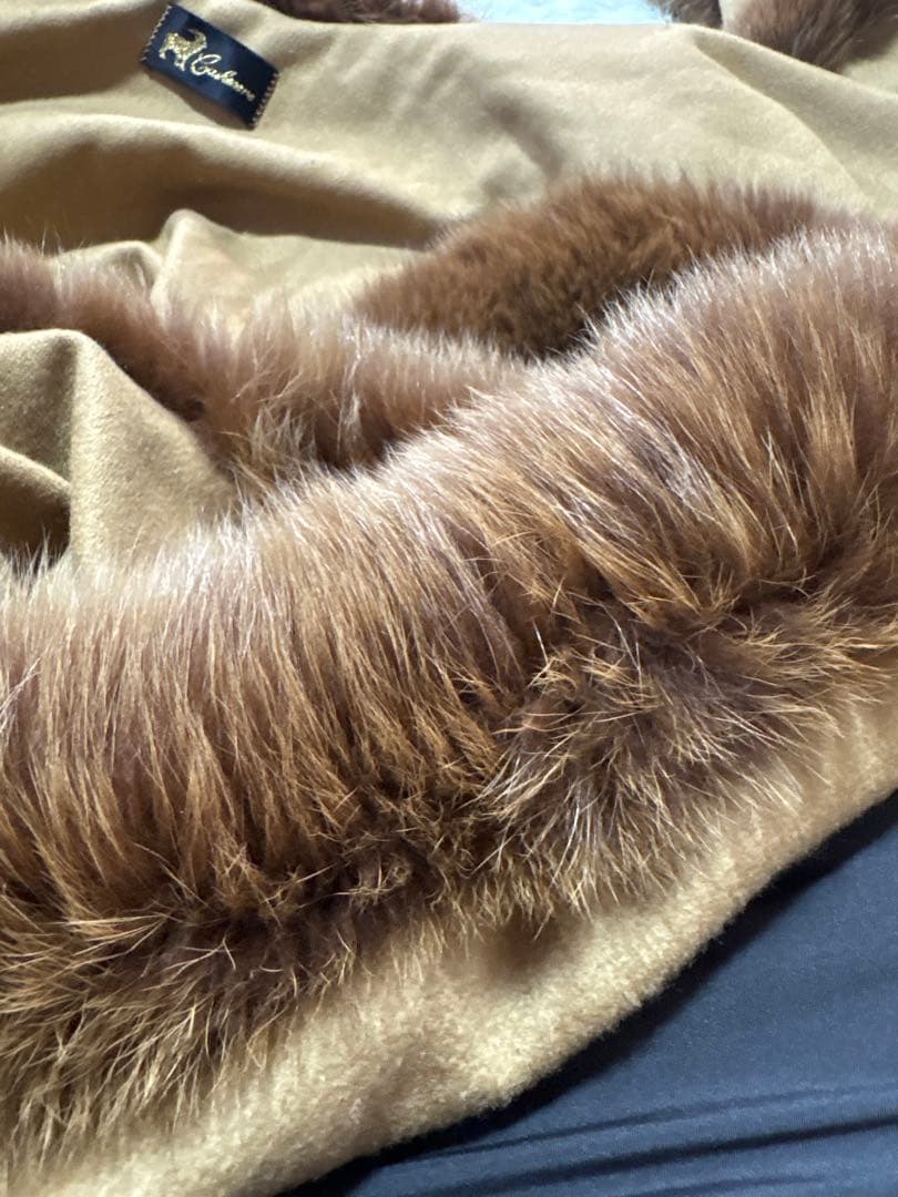 高級 美品✨上質カシミヤ×フォックス ショール ポンチョ ブラウン