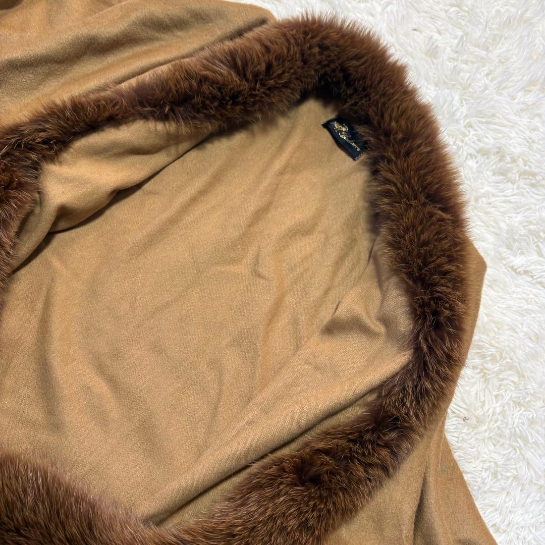 高級 美品✨上質カシミヤ×フォックス ショール ポンチョ ブラウン