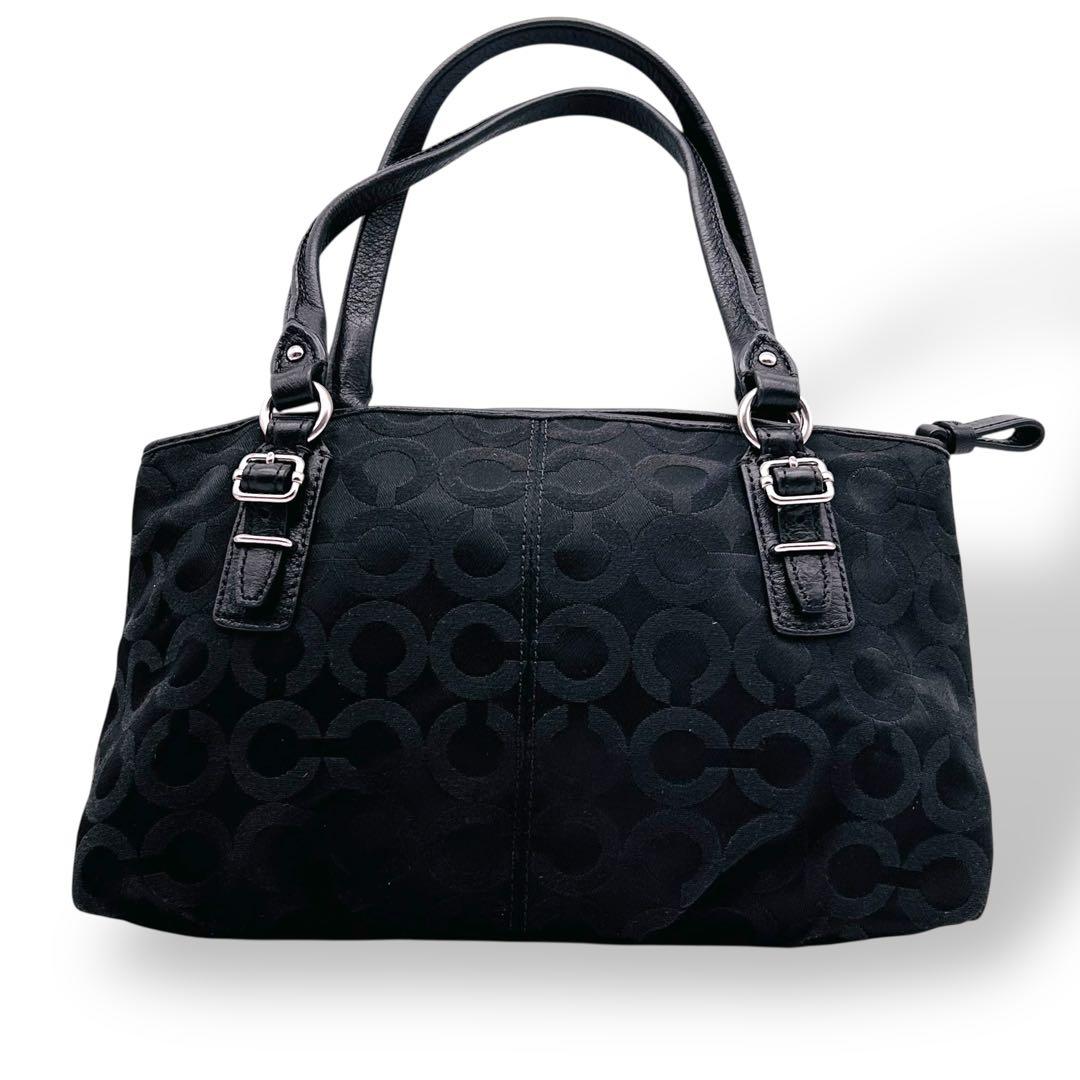 【美品】COACH　コーチ　シグネチャー　黒色ハンドバッグ　人気　キャンバス