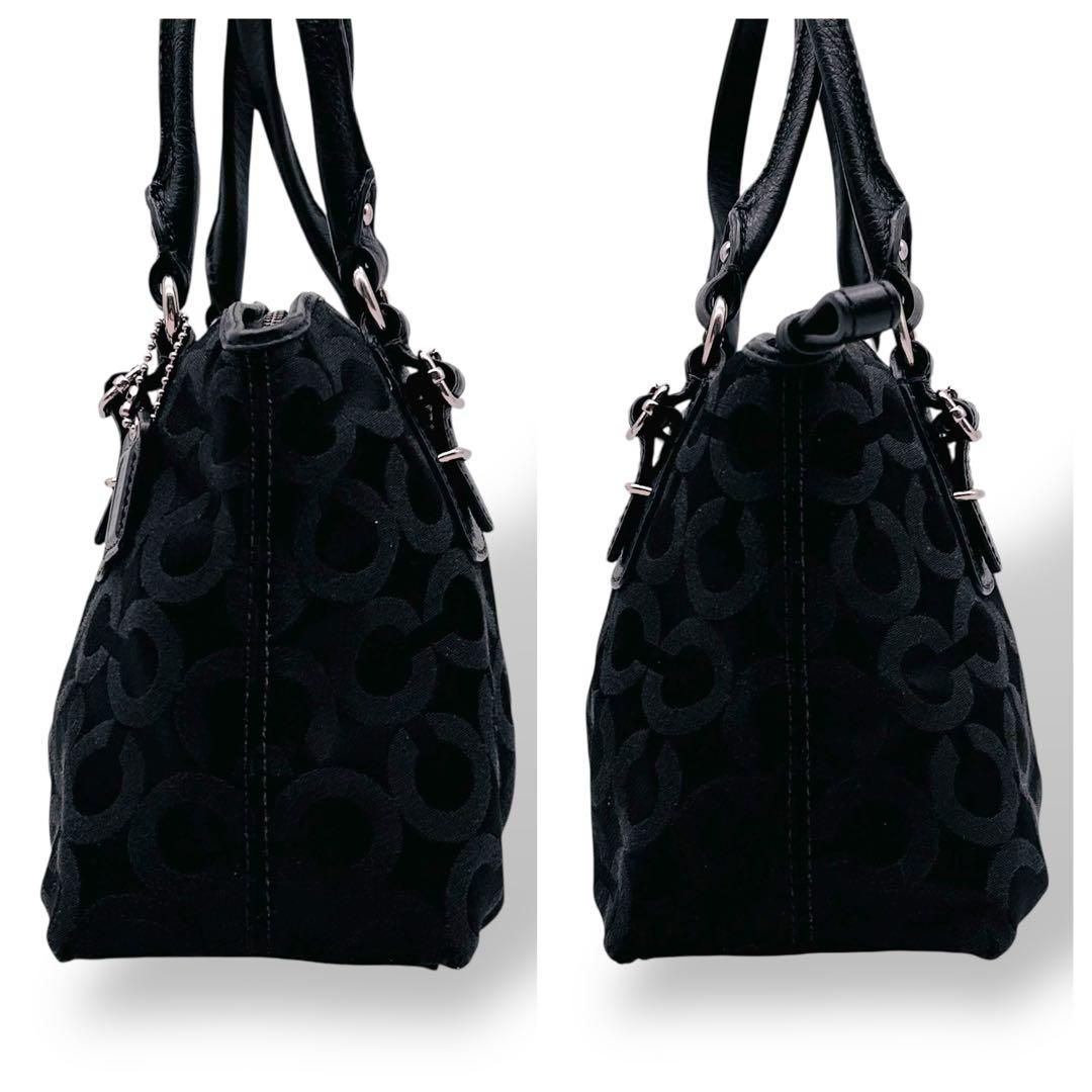 【美品】COACH　コーチ　シグネチャー　黒色ハンドバッグ　人気　キャンバス