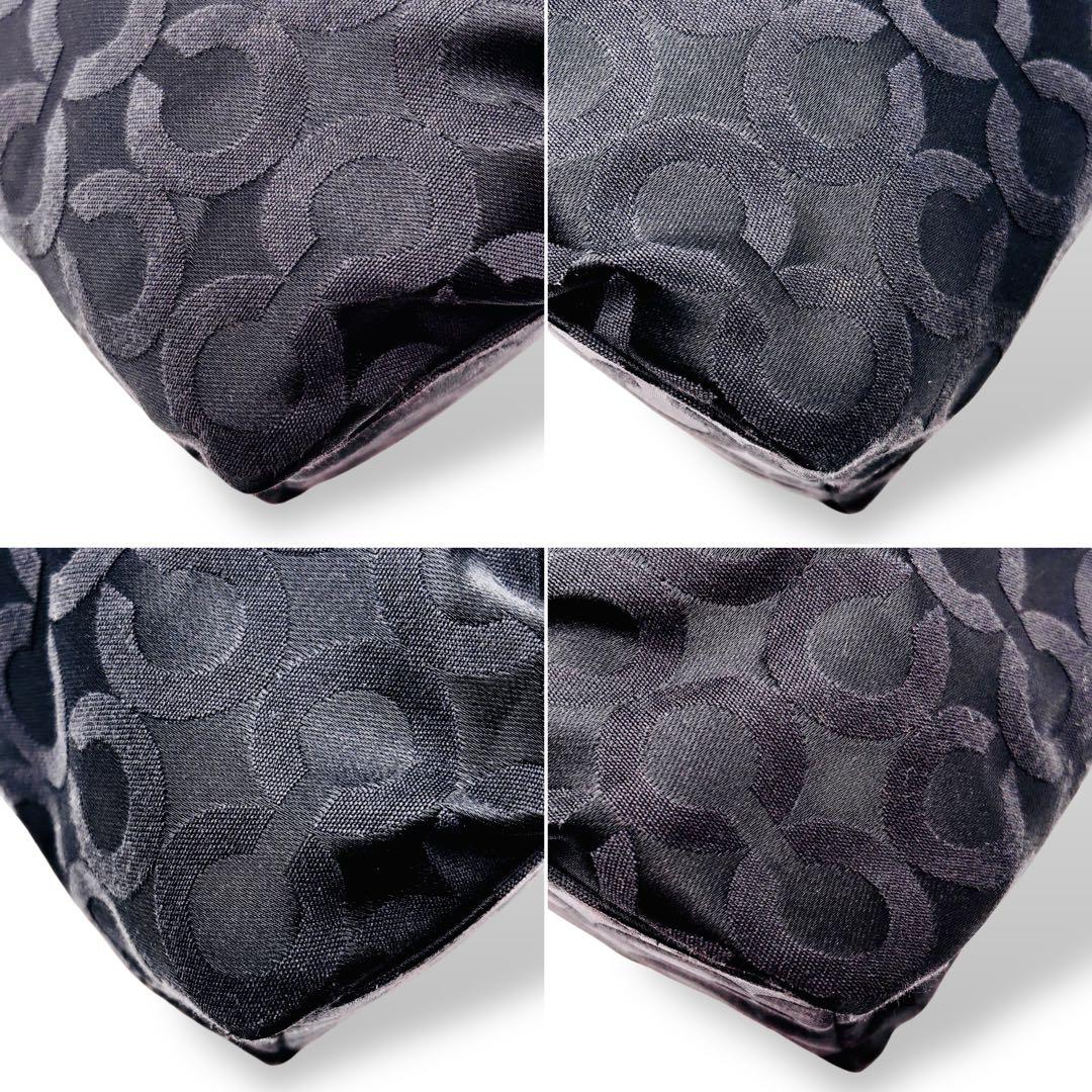 【美品】COACH　コーチ　シグネチャー　黒色ハンドバッグ　人気　キャンバス