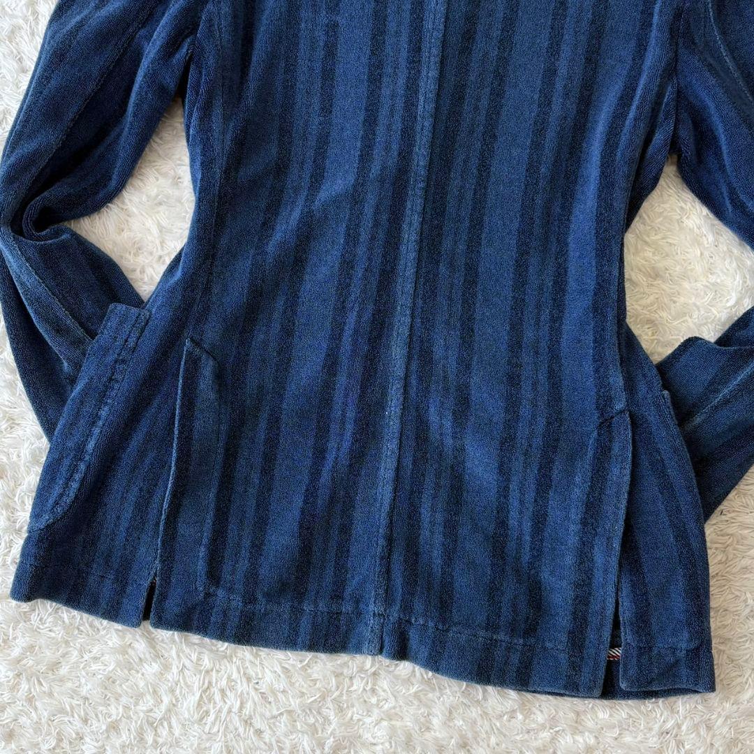 チルコロ テーラードジャケット ストライプ パイル ブルー M ロゴボタン 伸縮