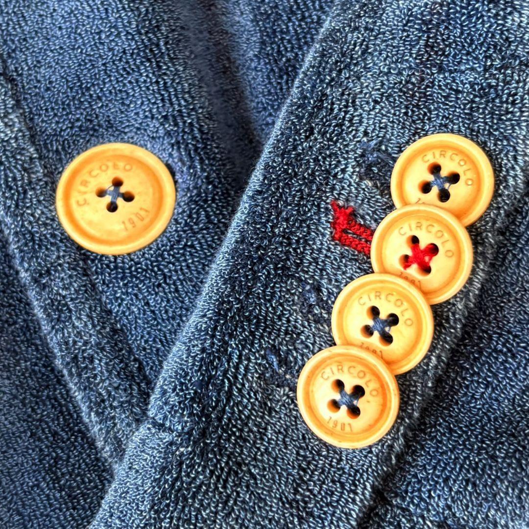 チルコロ テーラードジャケット ストライプ パイル ブルー M ロゴボタン 伸縮